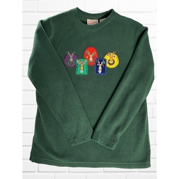 Basic Editions Women's Medium Sweater Cozy Fleece Green Reindeer Holiday - Picture 6 of 9